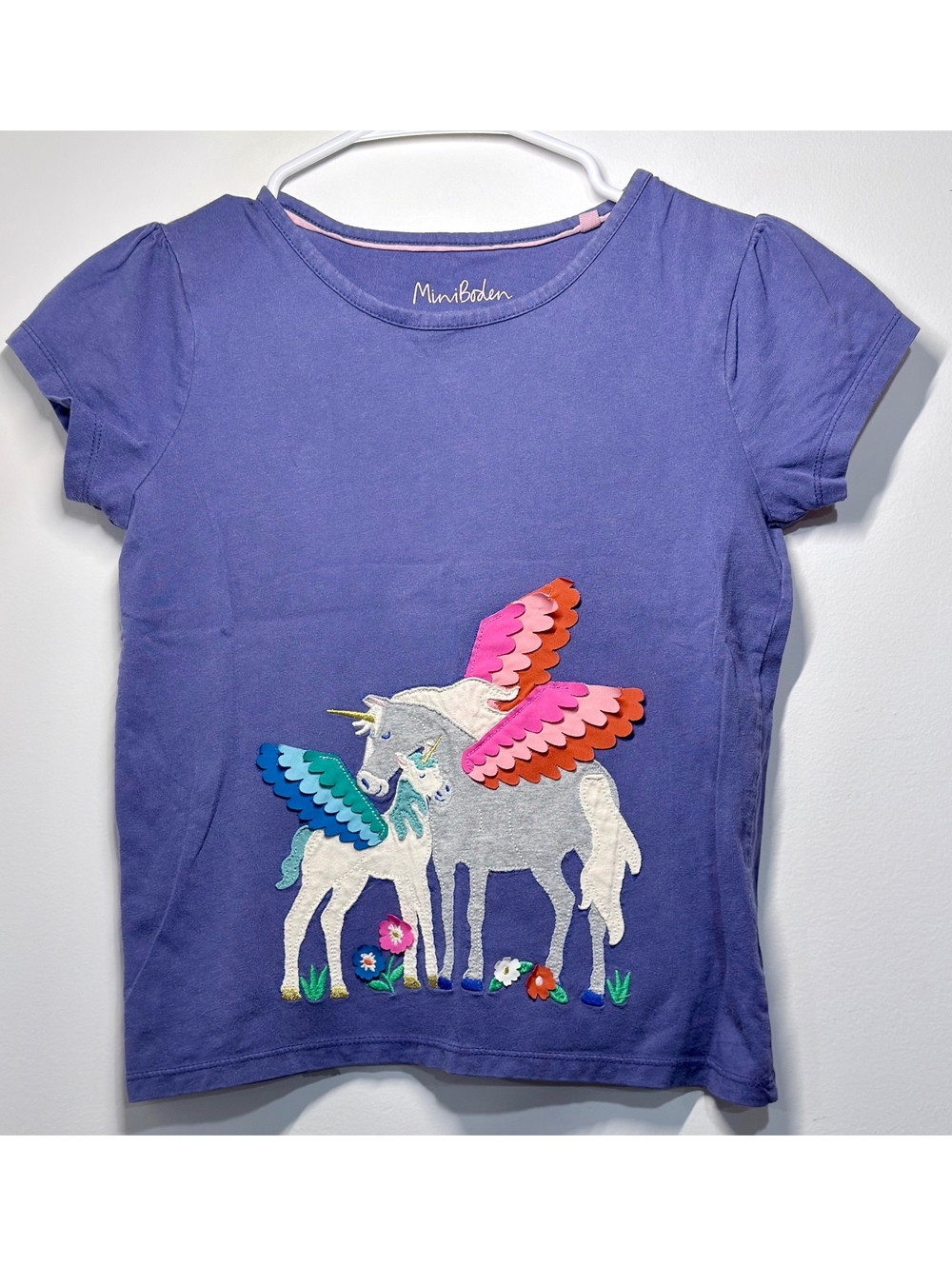 Mini Boden Girls' Purple Unicorn Applique T-Shirt Size 9-10Y 140cm